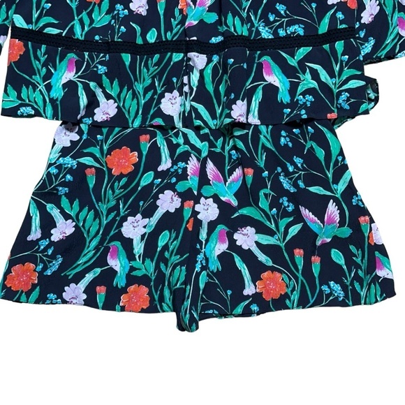 Kate Spade Black Jardin Crepe Quarter Sleeve Floral Romper Womens 00 - Picture 9 of 10
